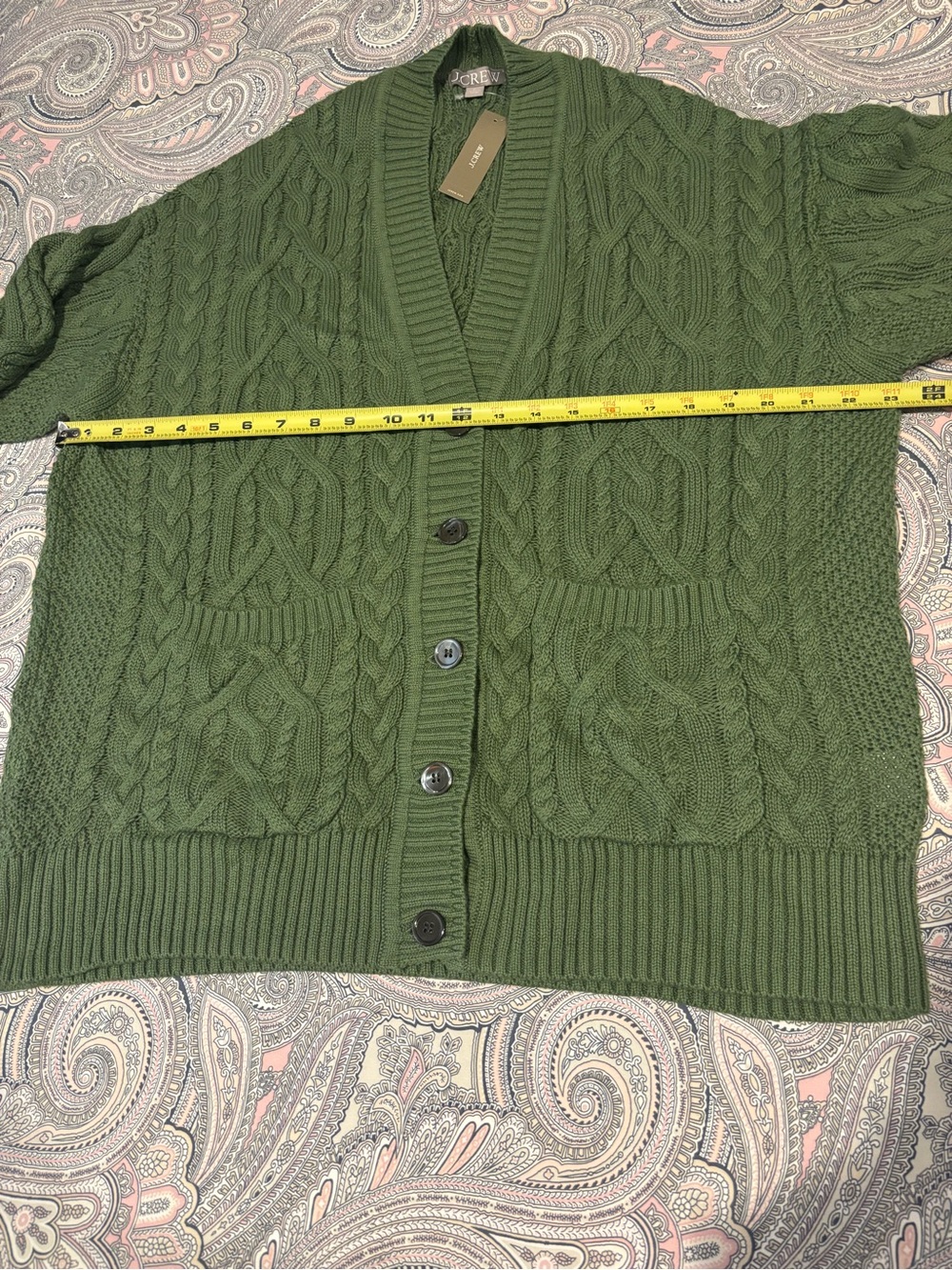 J. Crew green Cable Knit Button-Front Cardigan, size XL - Picture 3 of 8